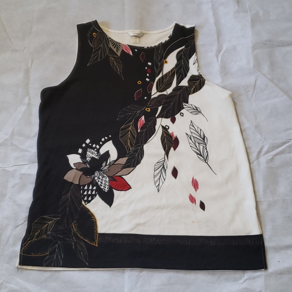 Black white red tan flowered tank tunic
